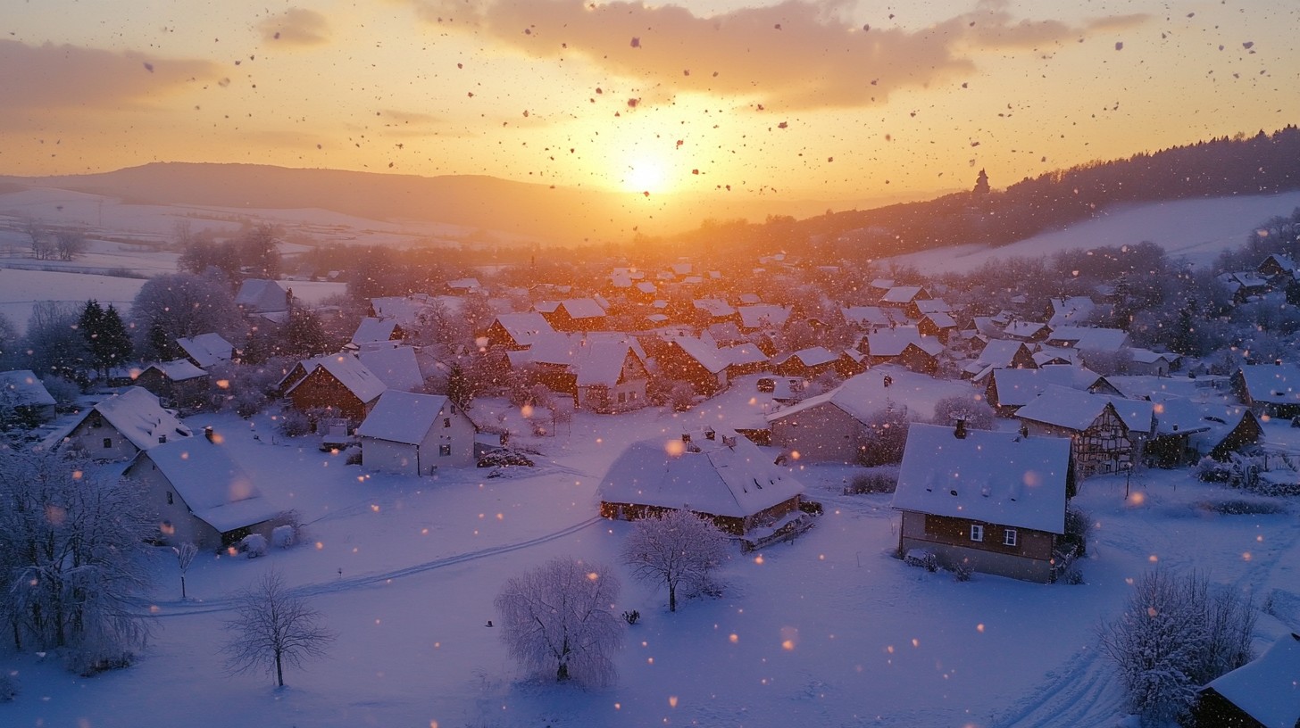 Free Snowy village sunset Photo - Snow, Sunset, Village | Download at ...