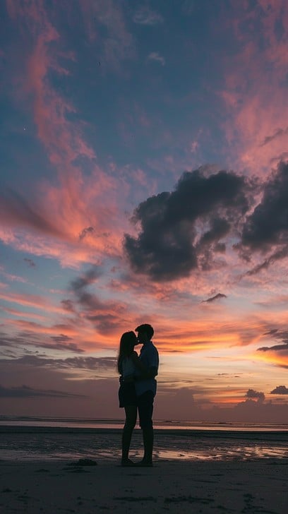 Free Sunset Silhouette Romance Image - Sunset, Romance, Beach