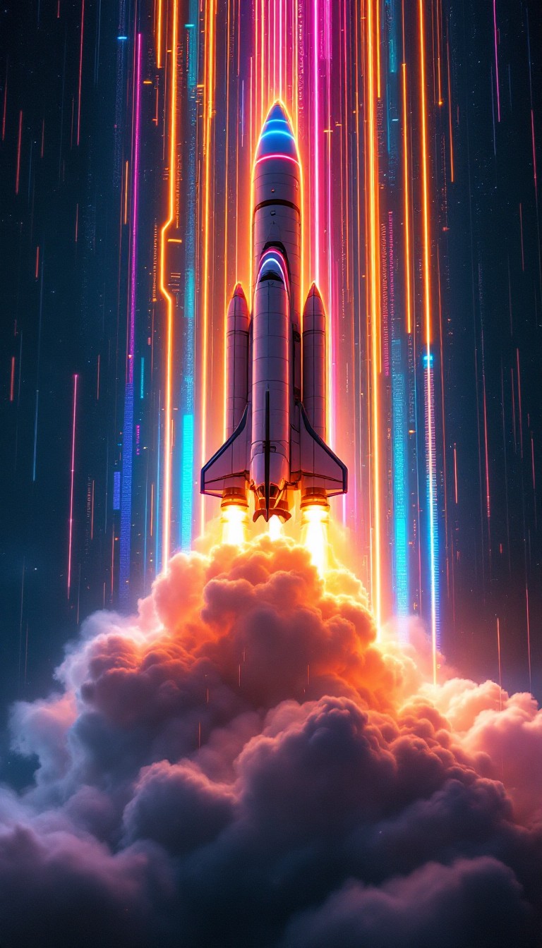 Free Neon Rocket Launch Image - Rocket, Spacecraft, Cyberpunk ...