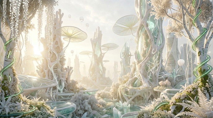 Free White Biopunk Utopia Image - Solarpunk, Futuristic, Cityscape ...