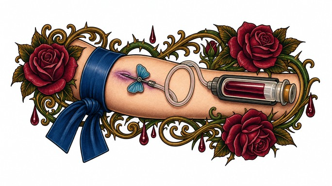 Drawing Blood Sticker This neo-traditional tattoo flash illustration turns a blood draw into ...