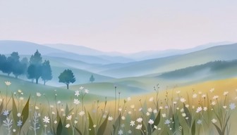 Free Misty Morning Meadow Image - Watercolor, Hills, Dawn | Download at ...