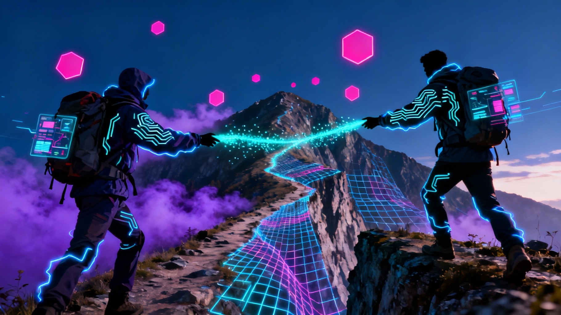 Free Digital Mountain Connection Image - Cyberpunk, Hikers, Neon ...