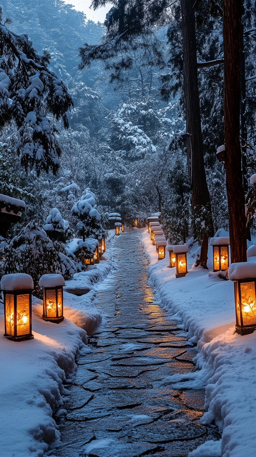 Free Snowy Lantern Path Image - Winter, Snow, Lanterns | Download at ...