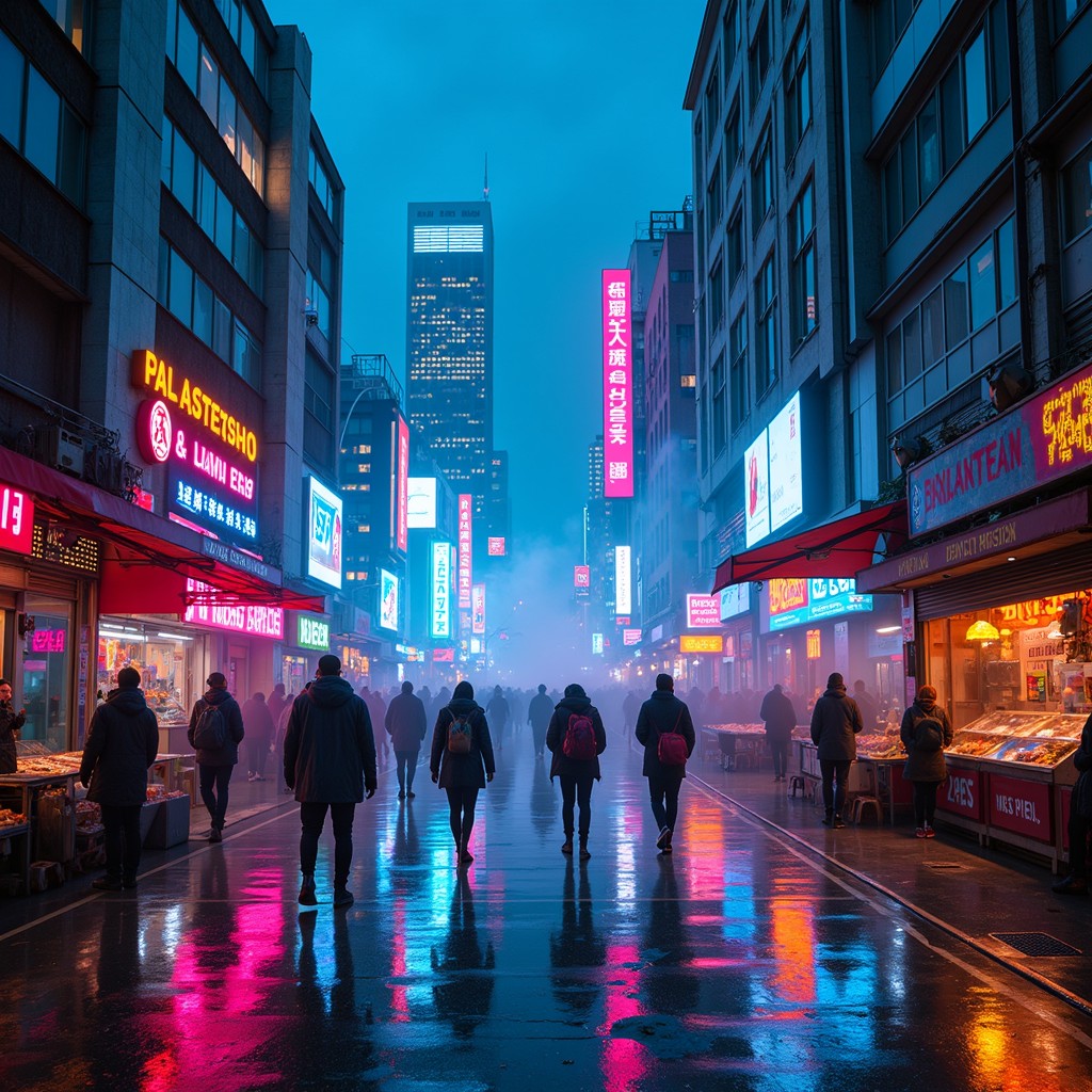 Free Neon Rainy Night Image - Cityscape, Neon, Rain | Download at StockCake