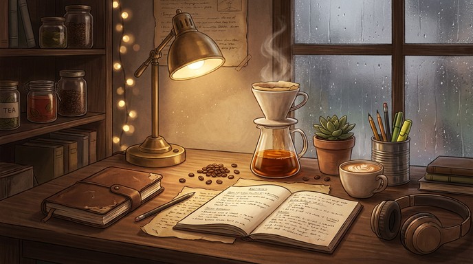 Coffee Study Glass Free Cozy Coffee Corner Image - Coffee, Study, Lofi | Download at StockCake