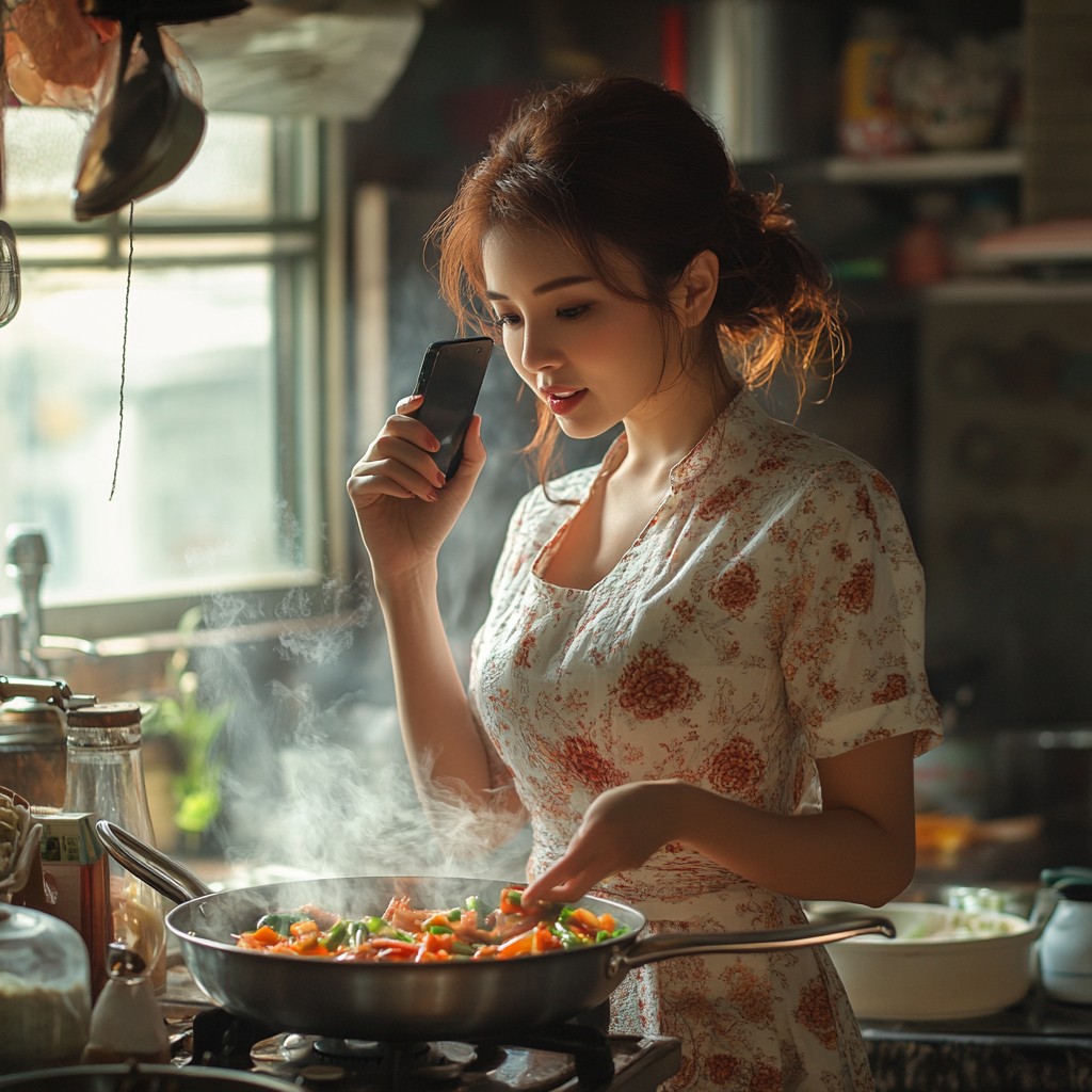 Free Cooking while calling Image - Cooking, Woman, Multitasking ...