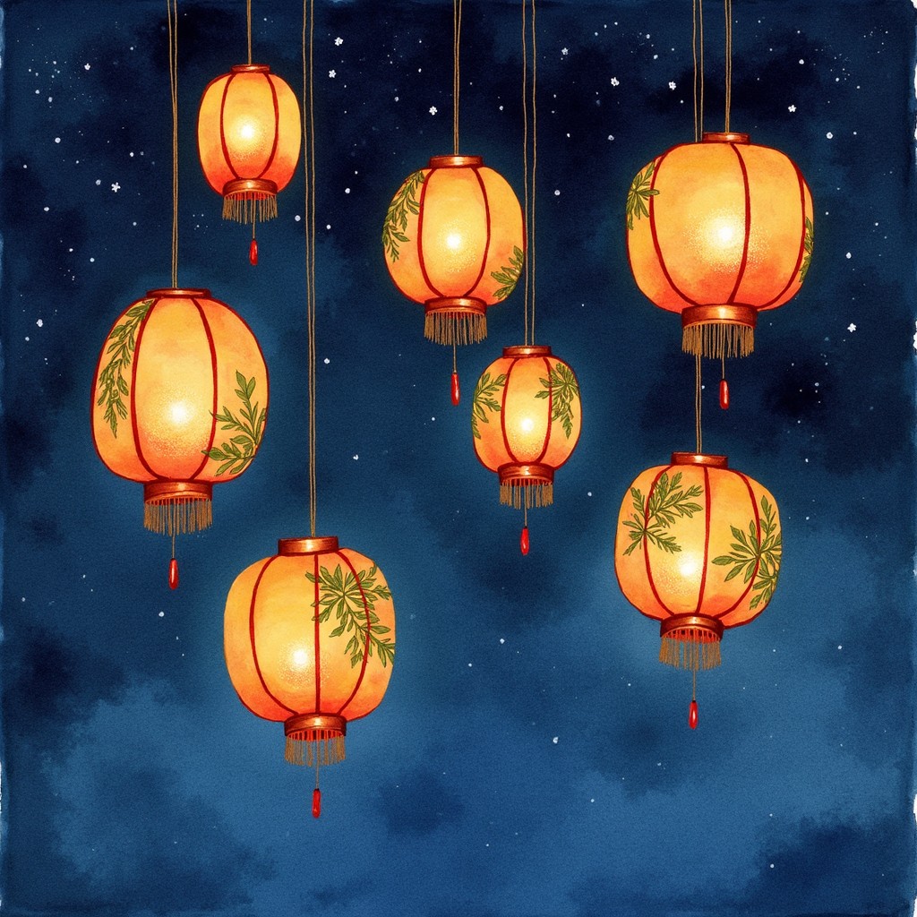 Free Celestial Lantern Glow Image - Lanterns, Watercolor, Indigo ...