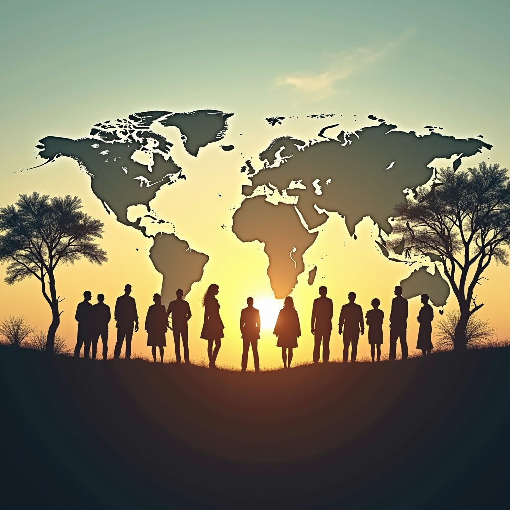 Free Global Human Connection Image - Silhouettes, Sunset, Worldmap ...