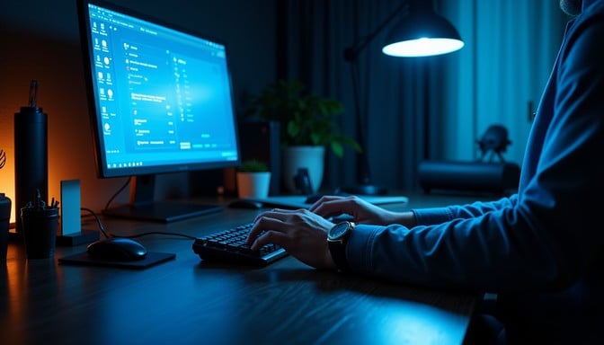 Free Blue Screen Glow Image - Technology, Workspace, Keyboard ...