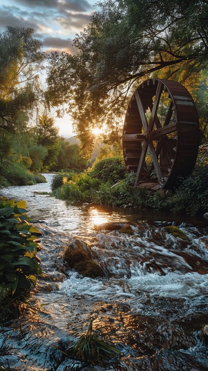 Free Rustic Waterwheel Sunset Image - Waterwheel, River, Sunset ...