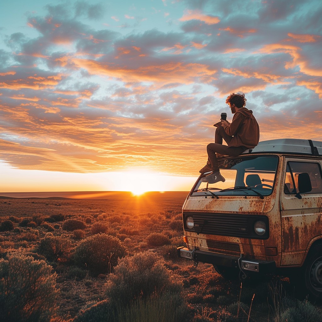 Free Sunset Road Trip Image - Sunset, Traveler, Van | Download at StockCake
