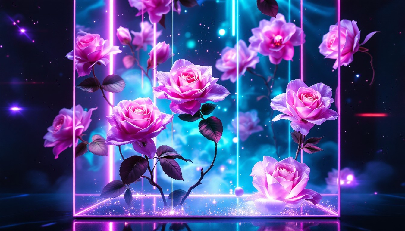Free Neon Rose Garden Image - Cyberpunk, Roses, Holographic | Download ...