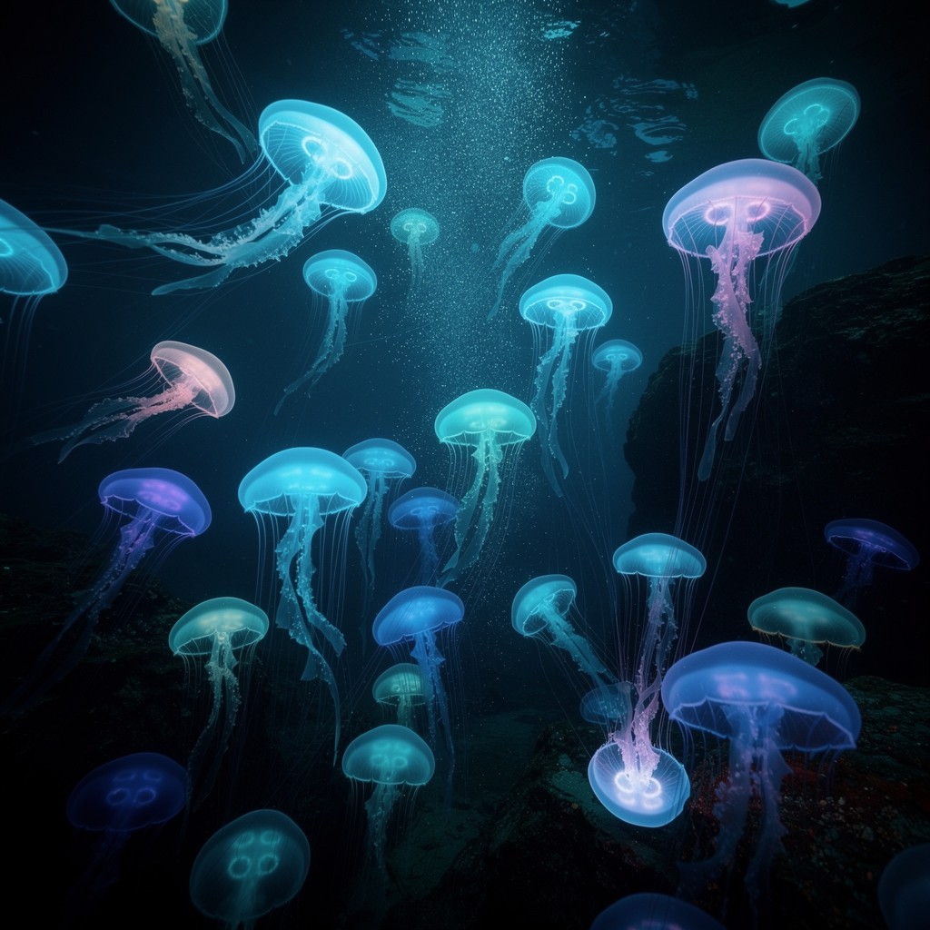 Free Glowing Ocean Depths Image - Jellyfish, Bioluminescent, Ocean ...