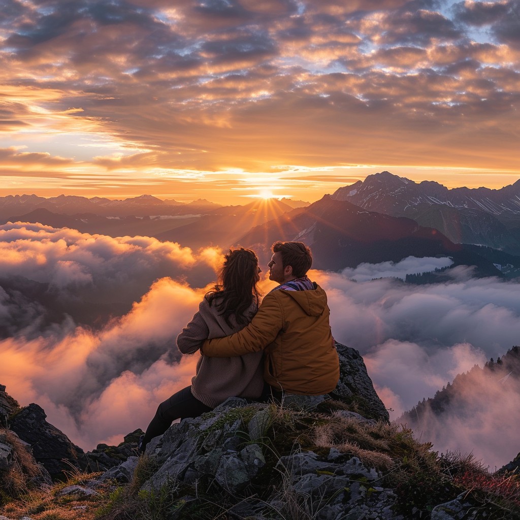 Free Sunset Mountain Embrace Image - Sunset, Mountains, Couple ...