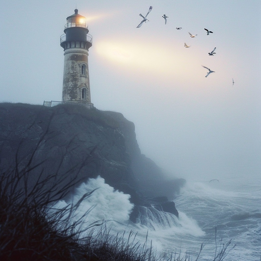 Free Misty Lighthouse Scene Image - Lighthouse, Mist, Birds | Download ...