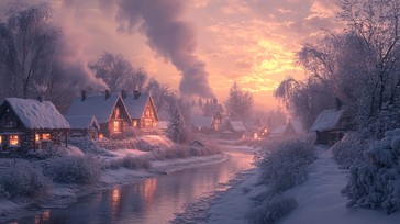 Free Snowy village sunset Image - Winter, Sunset, Village | Download at ...