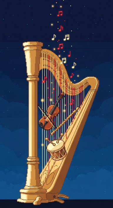 Free Pixelated Musical Orbit Image - Piano, Violin, Harp | Download at ...