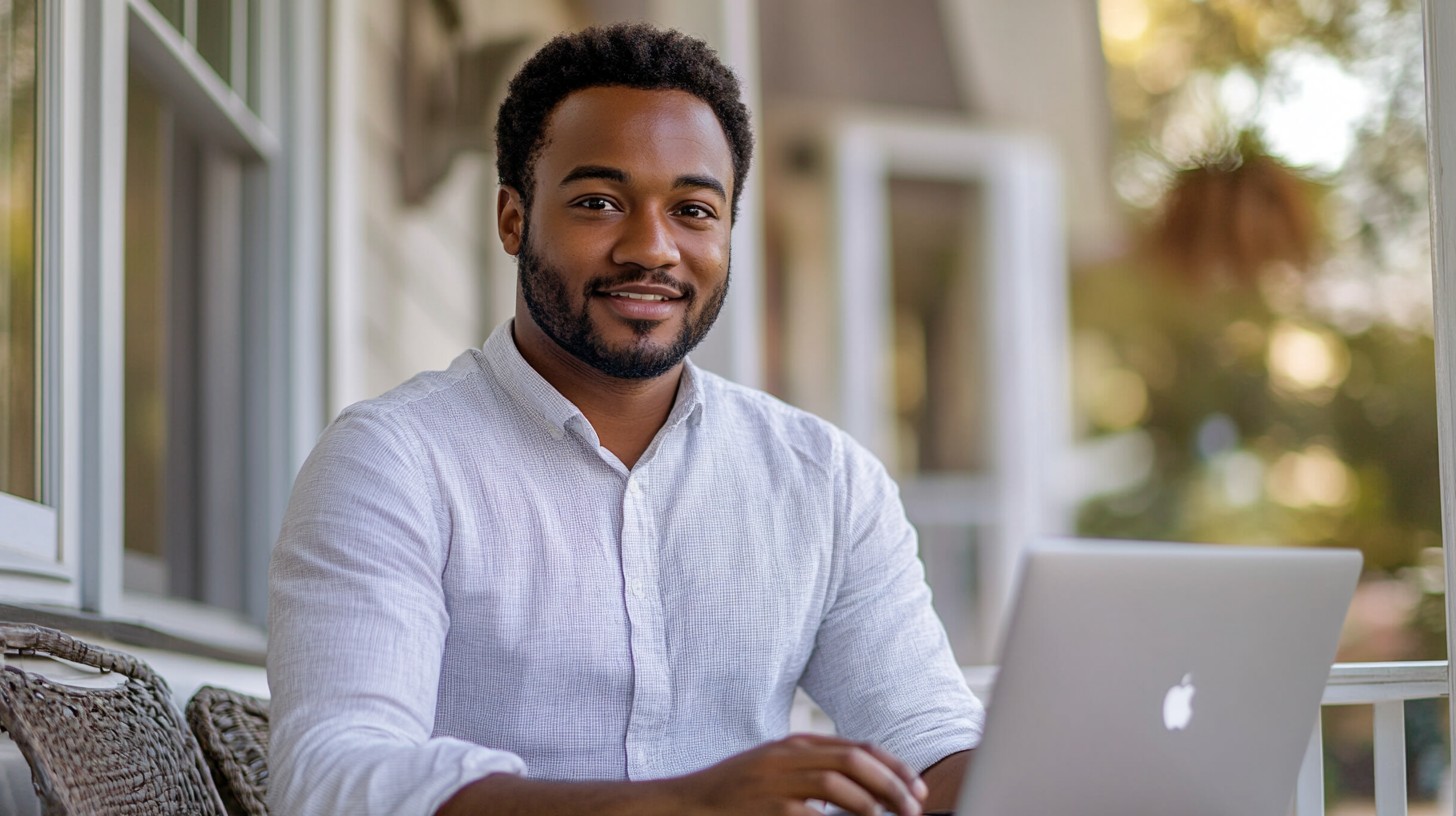 Free Man using laptop Image - Man, Laptop, Smiling | Download at StockCake