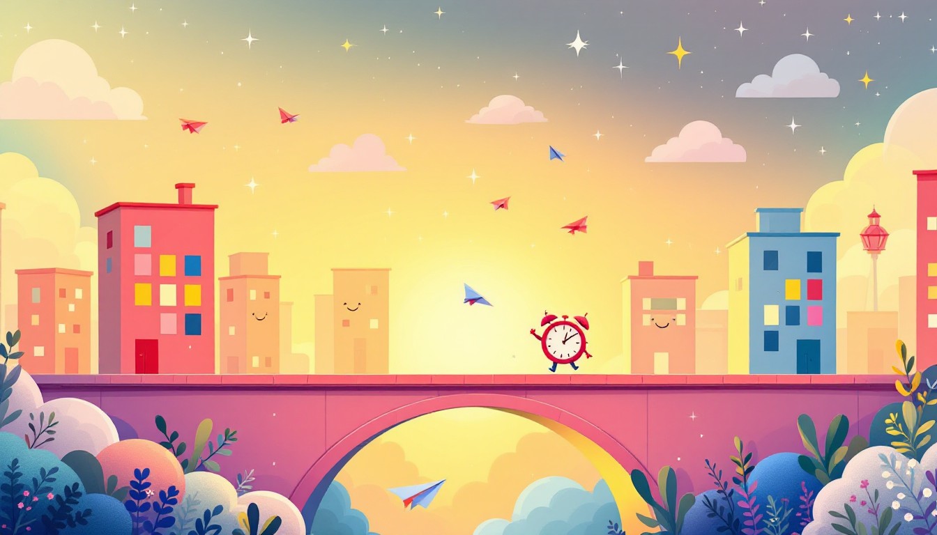 Free Magical Clock Bridge Image - Whimsical, Cityscape, Rainbow ...
