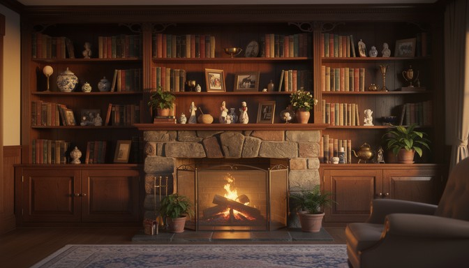 Free Cozy Fireside Library Image - Bookcase, Fireplace, Vintage ...