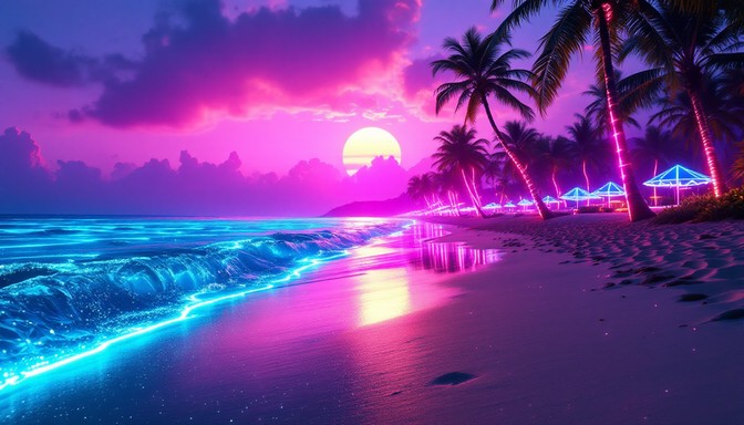 Free Neon Beach Paradise Image - Synthwave, Cyberpunk, Beach | Download ...