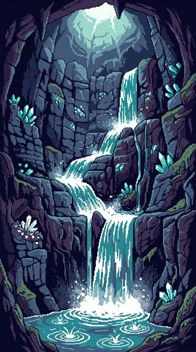 Free Pixel Waterfall Cave Image - Pixelart, Waterfall, Cave | Download ...