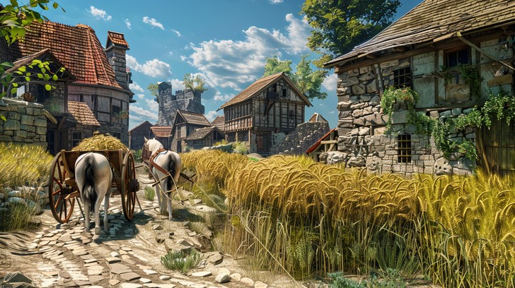 Rustic Medieval Images Free Rustic Village Scene Image - Village, Medieval, Thatched ...