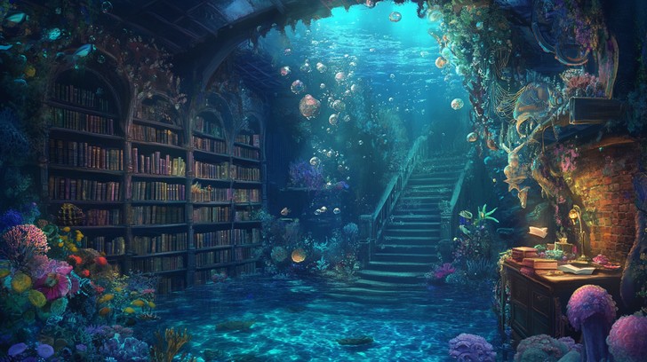 Download Underwater library fantasy Image - Underwater, Library, Books ...