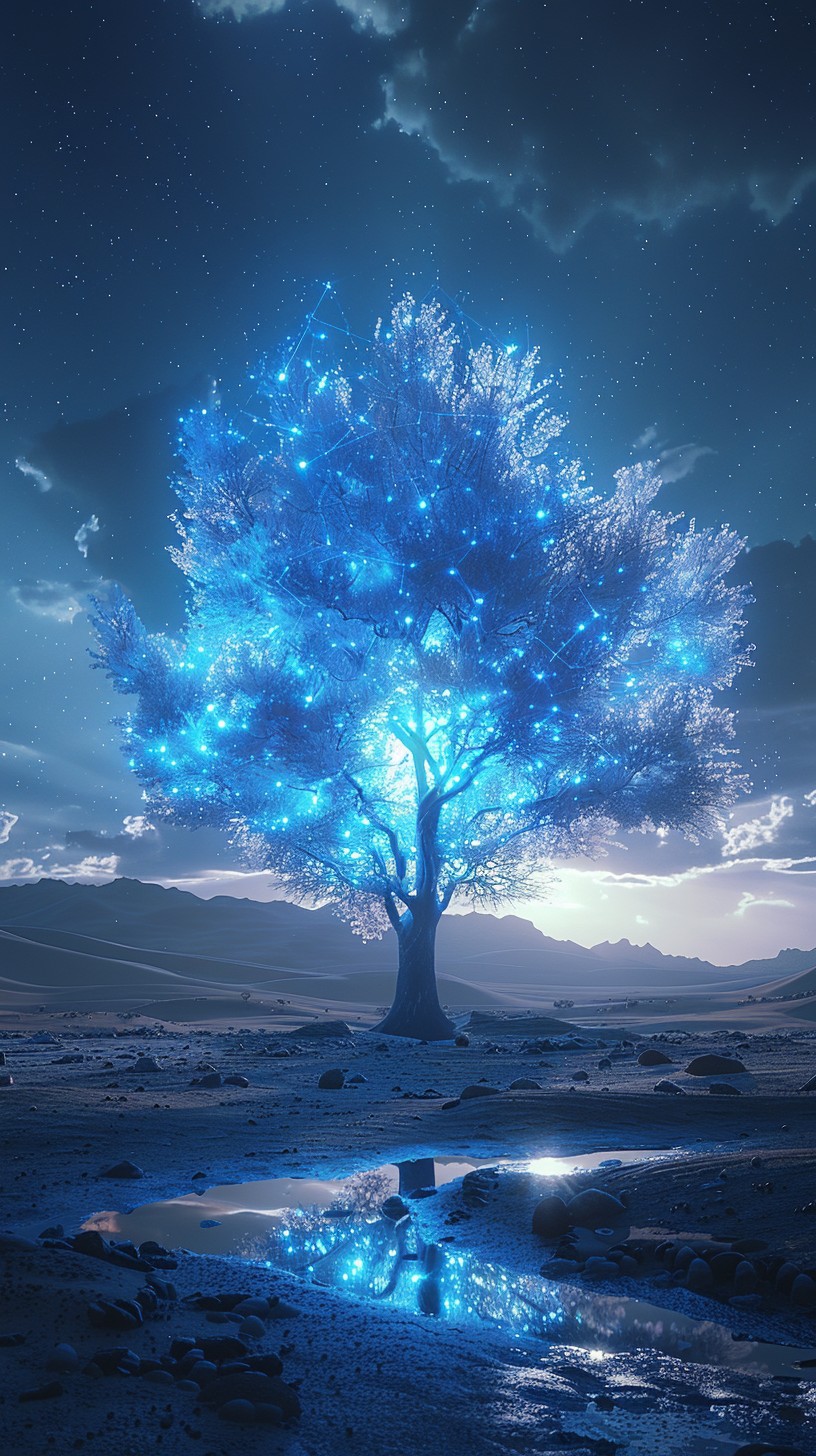 Free Illuminated Blue Tree Image - Tree, Blue, Glow | Download at StockCake