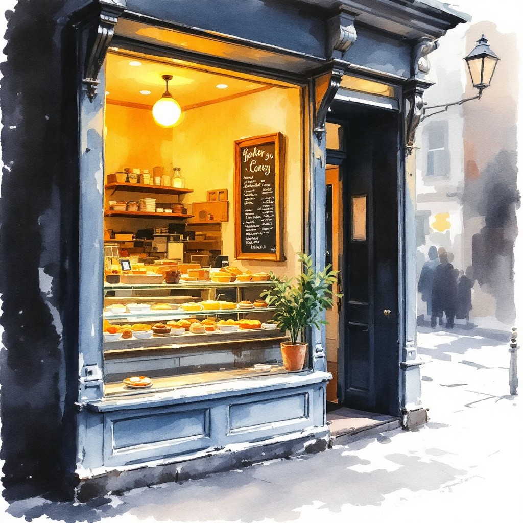 Free Cozy Bakery Window Image - Bakery, Watercolor, Storefront ...