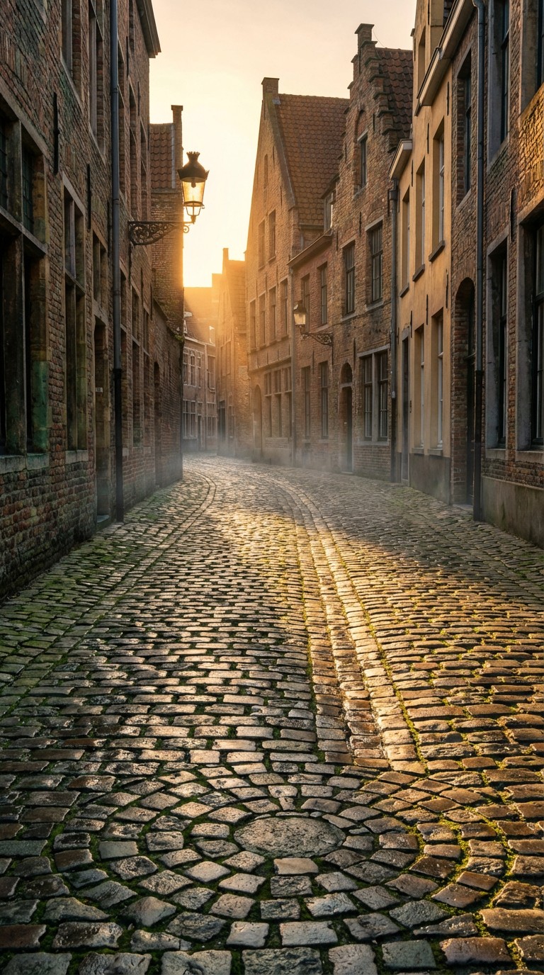 A shiny golden cobblestone road receding into the distance