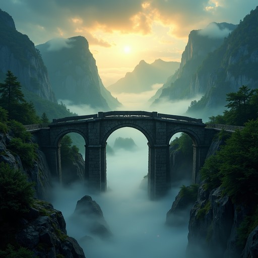 Free Mystical Realm Bridge Image - Bridge, Mountains, Fog | Download at ...