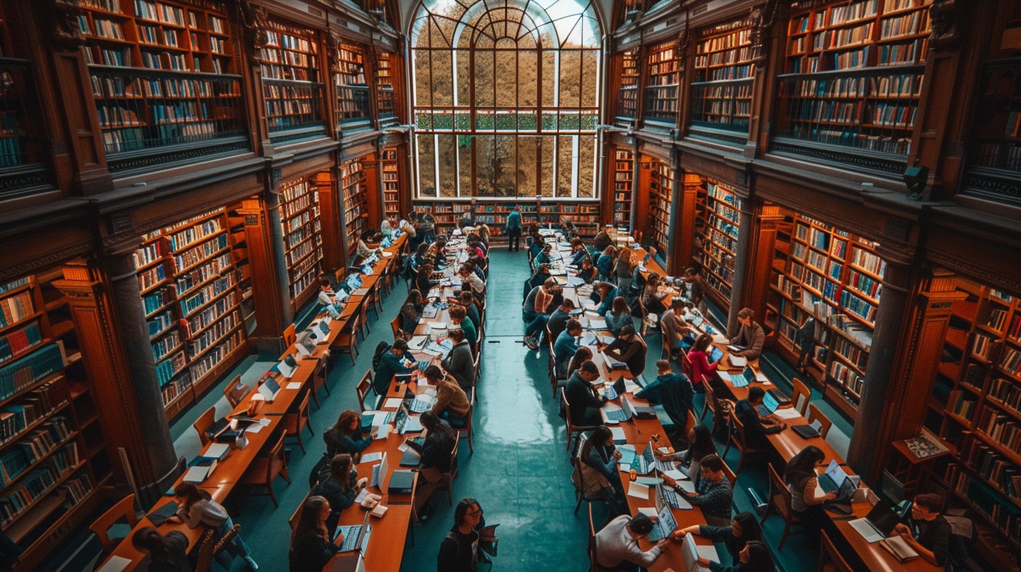 Crowd Library Free Bustling Library Scene Image - Library, Students, Books | Download ...