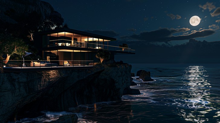 Free Moonlit Coastal Home Photo - Moon, Ocean, Luxury | Download at ...