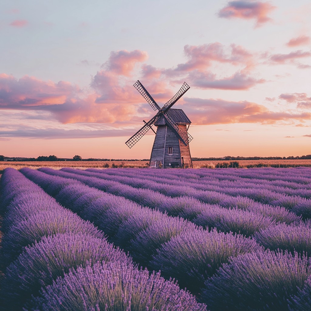 Free Sunset Lavender Field Image - Sunset, Lavender, Windmill ...