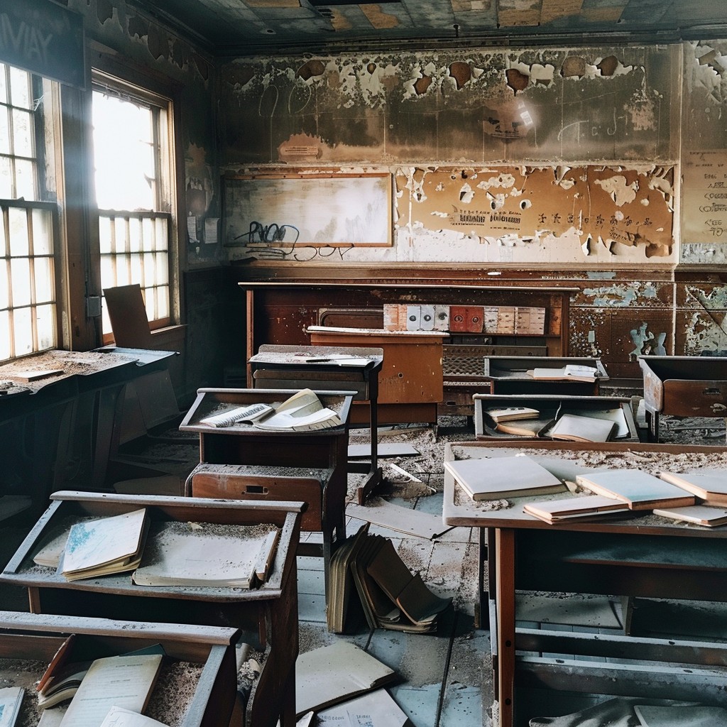 Free Abandoned classroom interior Image - Abandoned, Classroom, Books ...