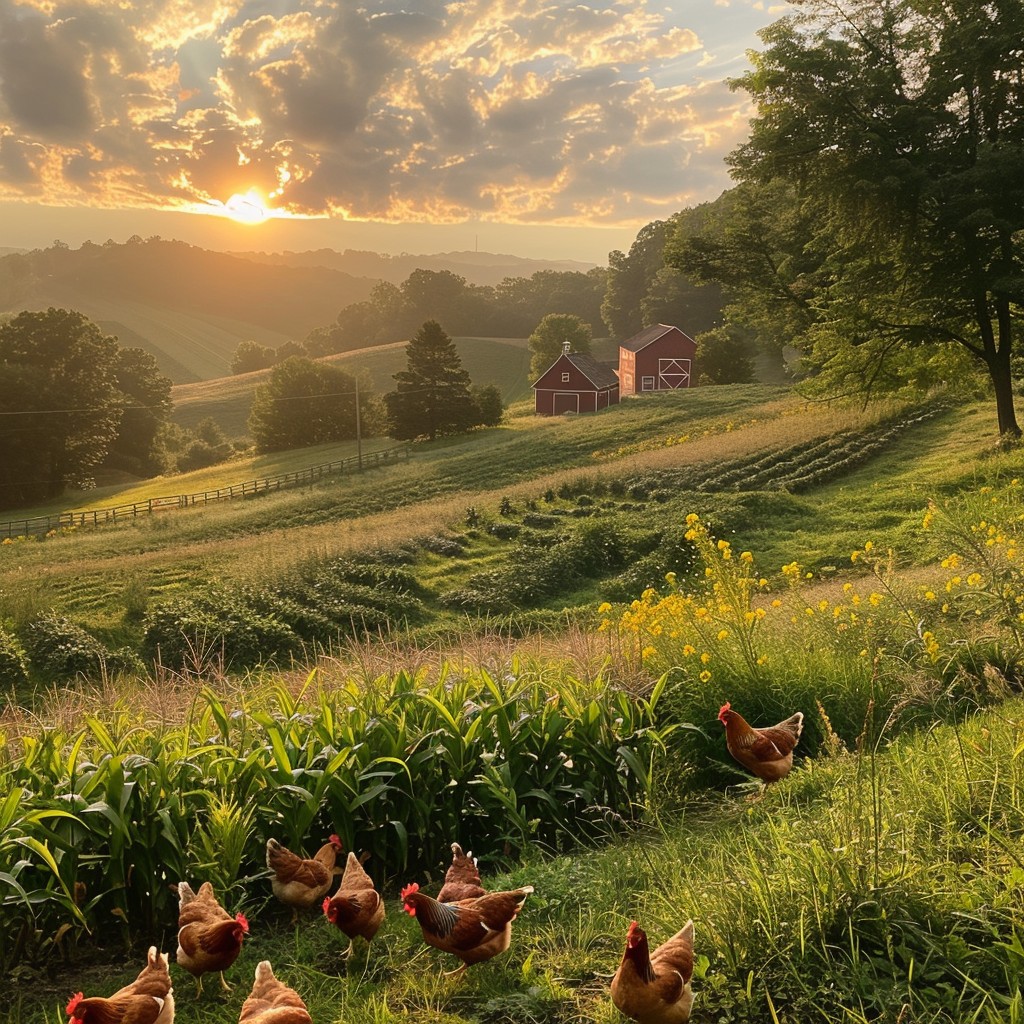 Free Sunset Farm Scene Image - Sunset, Farm, Chickens | Download at ...