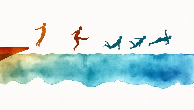 Free Graceful Dive Progression Photo Watercolor Diving Silhouette