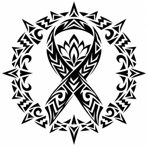 Black and white tribal tattoo illustration of an awareness ribbon with ...