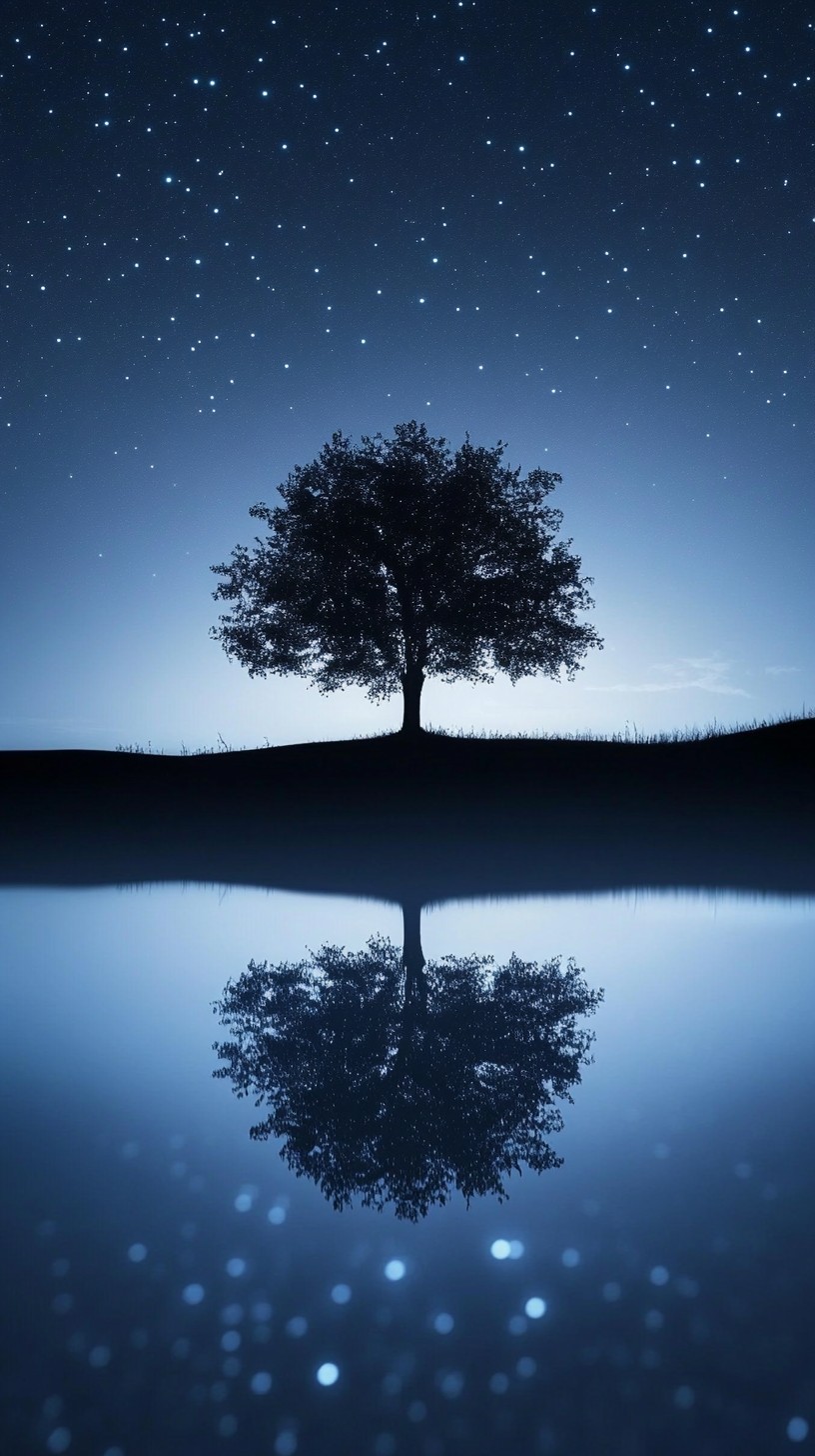 Tree Reflection Night Free Starry Night Reflection Image - Night, Stars, Tree | Download at ...