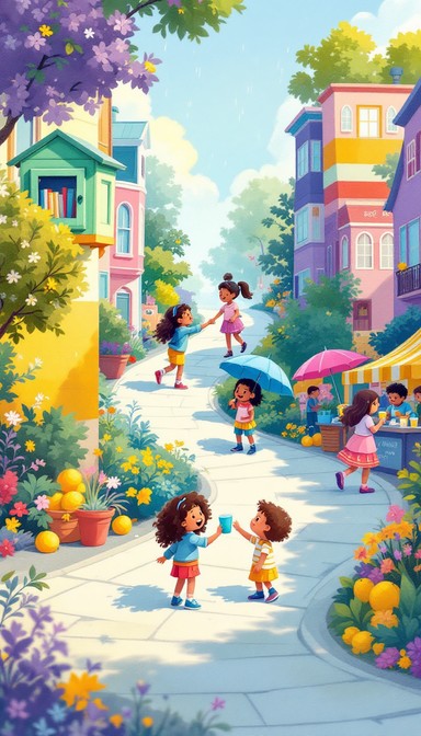 Free Colorful Storybook Neighborhood Image - Neighborhood, Houses ...
