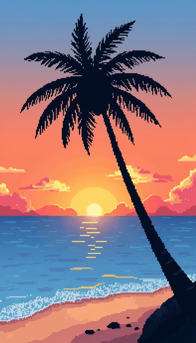 Free Pixelated Tropical Sunset Image - Palm, Sunset, Pixel | Download ...