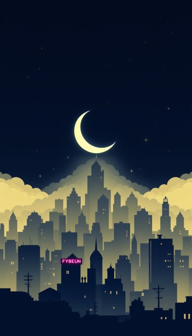 Free Pixel Moonlit Metropolis Image - Cityscape, Moon, Crescent ...