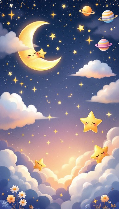 Download Dreamy Celestial Night Image - Moon, Stars, Planets | StockCake