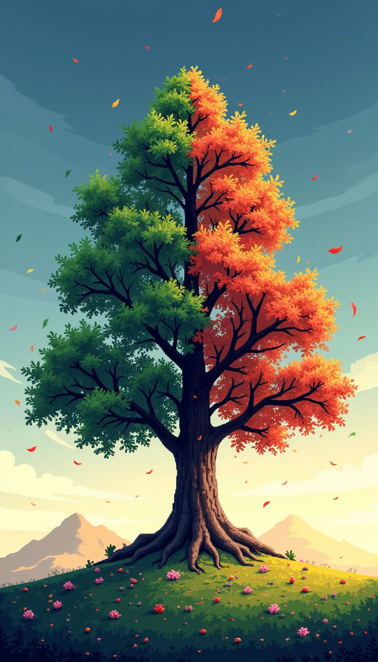 Free Four Seasons Tree Image - Tree, Seasons, Pixel | Download at StockCake