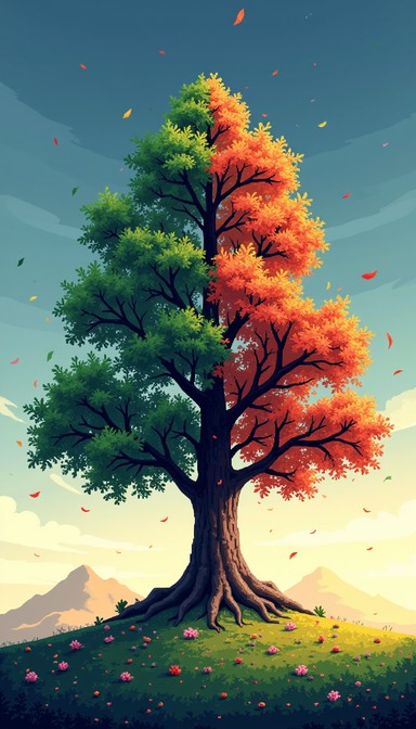 Free Four Seasons Tree Image - Pixel, Seasons, Tree | Download at StockCake