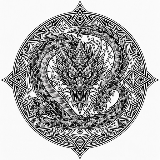 Timeless Icon Without Background A fierce dragon coils inside a round mandala frame in this black and ...