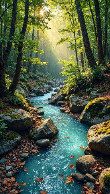 Free Enchanted Forest Stream Image - Forest, Stream, Sunbeams ...
