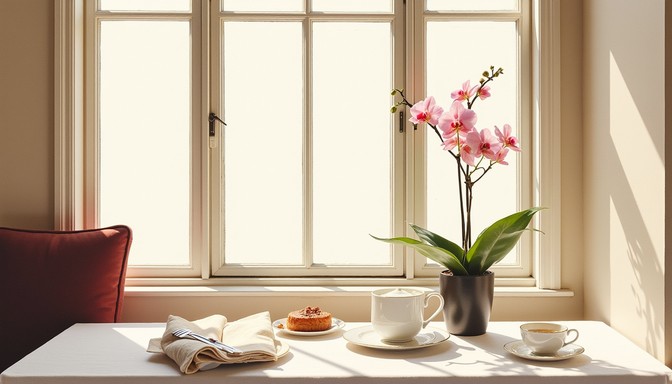 Free Elegant Breakfast Setting Image - Orchid, Sunlight, Window ...